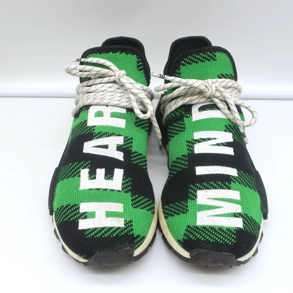 Adidas Pharrell x Billionaire Boys Club NMD Hu Trail Green Plaid Sneakers Size 7 - Picture 4 of 11
